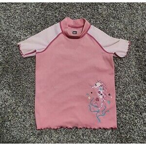 REI Pink Rash Guard Swim Shirt High Collar Short Sleeves